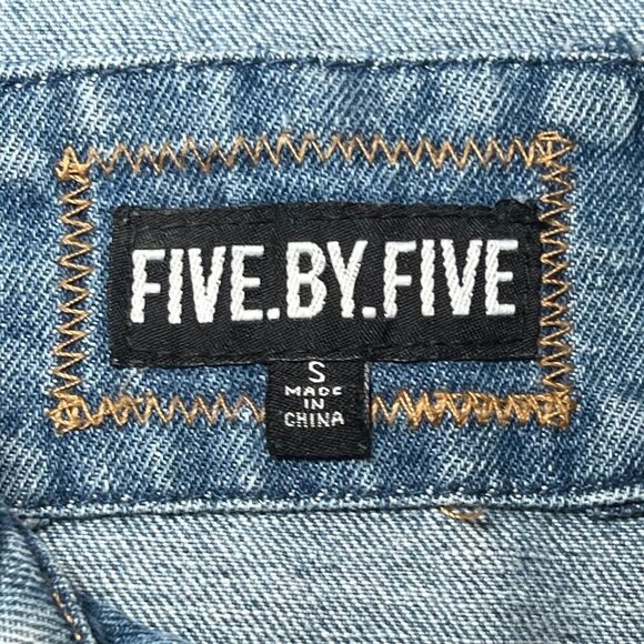 Jean jacket Denim Trucker Jacket Painted Graffiti Five By Five Distressed small - Picture 2 of 6